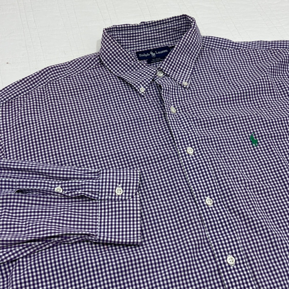 Ralph Lauren Blake Shirt XXL Mens Purple White Gingham Check Cotton Long Sleeve